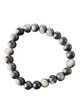 Silver Sheen Obsidian Bead Bracelet, Beaded Bracelet protection, inner strength